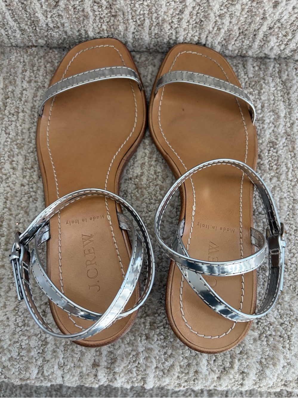 J.Crew silver metallic leather strappy ankle sandals. Size 7. - Picture 2 of 8